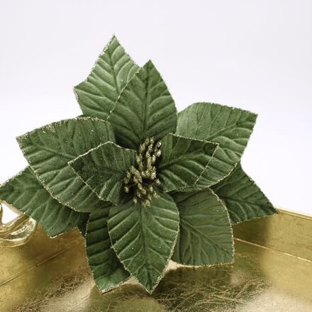 Trade Cie 11x18" Green Velvet Glittered Poinsettia Stem   FLX6008