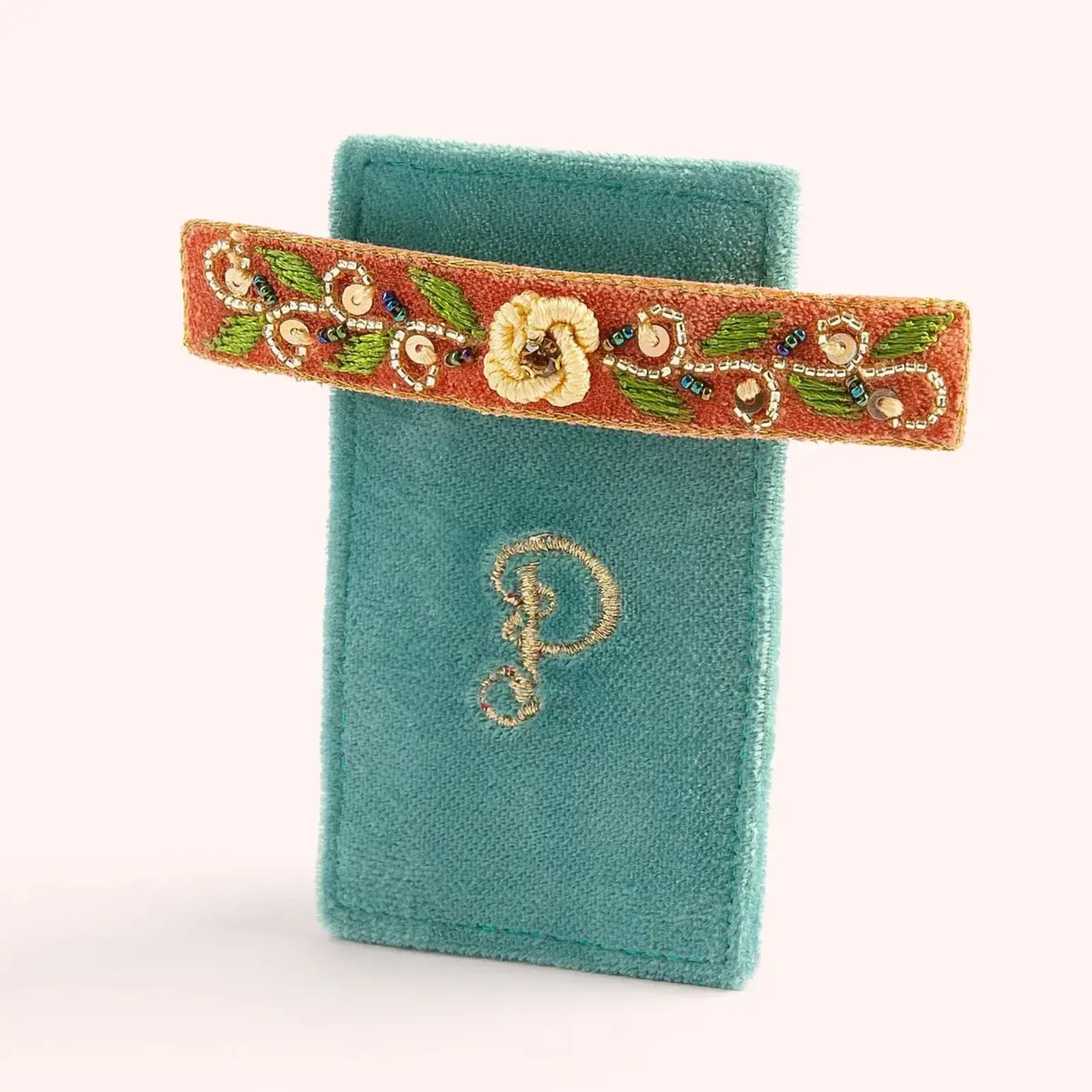 Powder Hair Barette - Tangerine Floral, Teal  BRT6 loading=