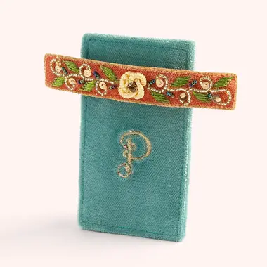 Powder Hair Barette - Tangerine Floral, Teal  BRT6