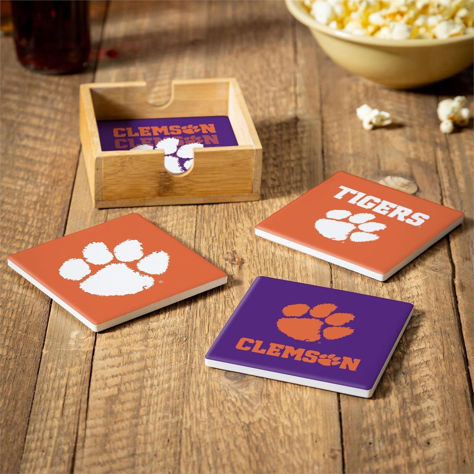 Evergreen Enterprises Clemson Coasters and Wood Caddy Set (Set of 4)  3RC912 loading=