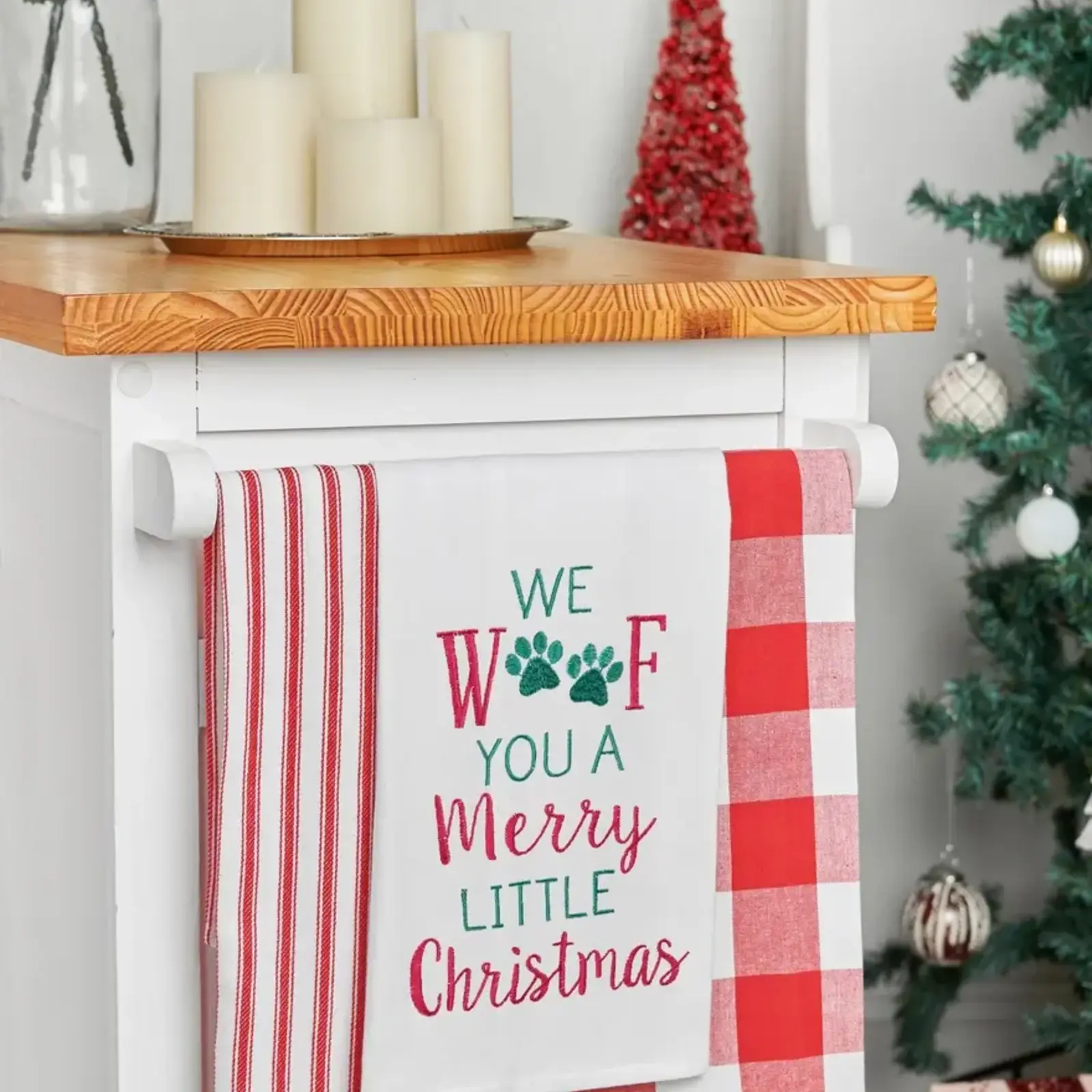 C & F Enterprise Merry Woofmas Embroidered Flour Sack Kitchen Towel  86171385A loading=