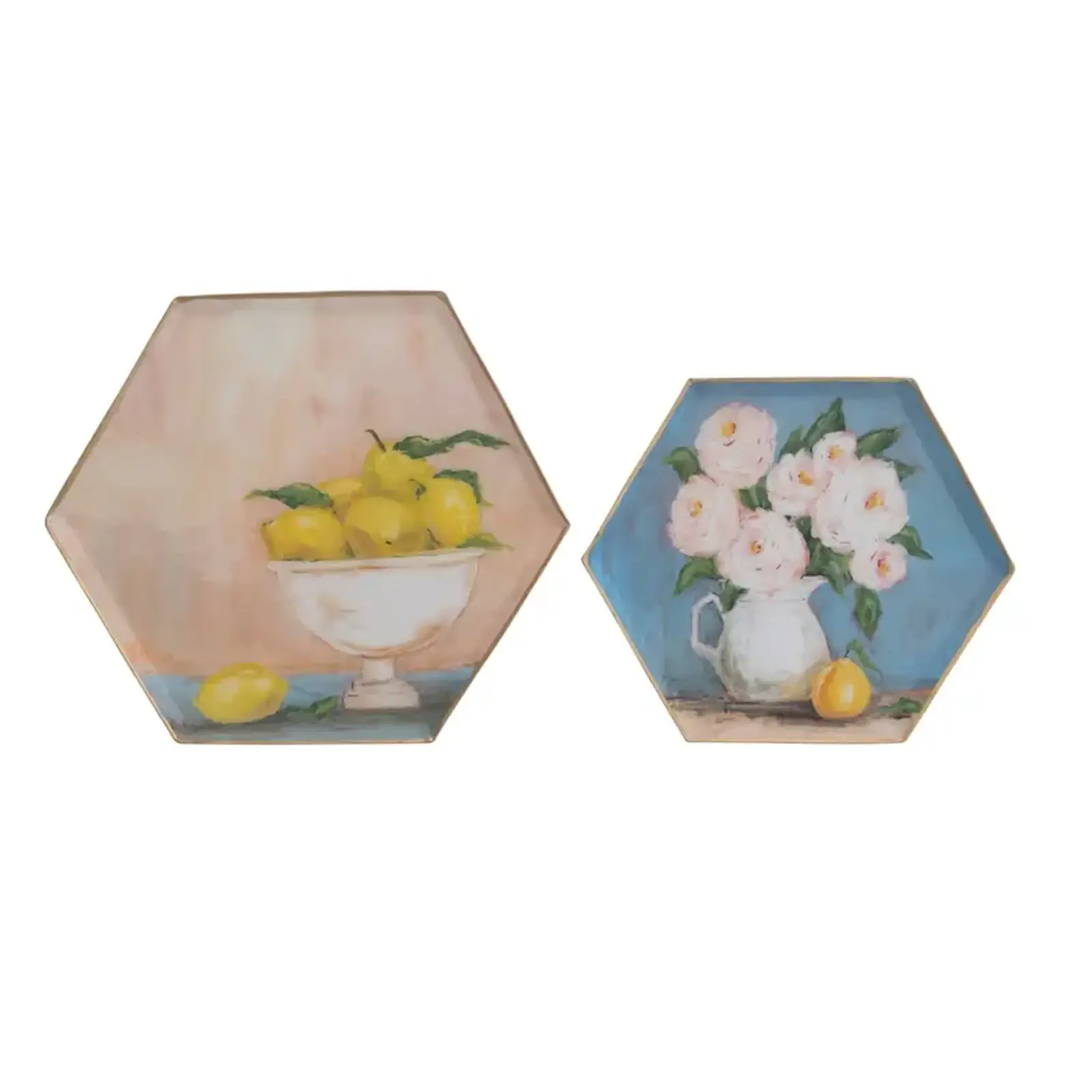 Creative Co-Op Hexagon Enameled Metal Tray Lemons  DG0254LEMONS loading=