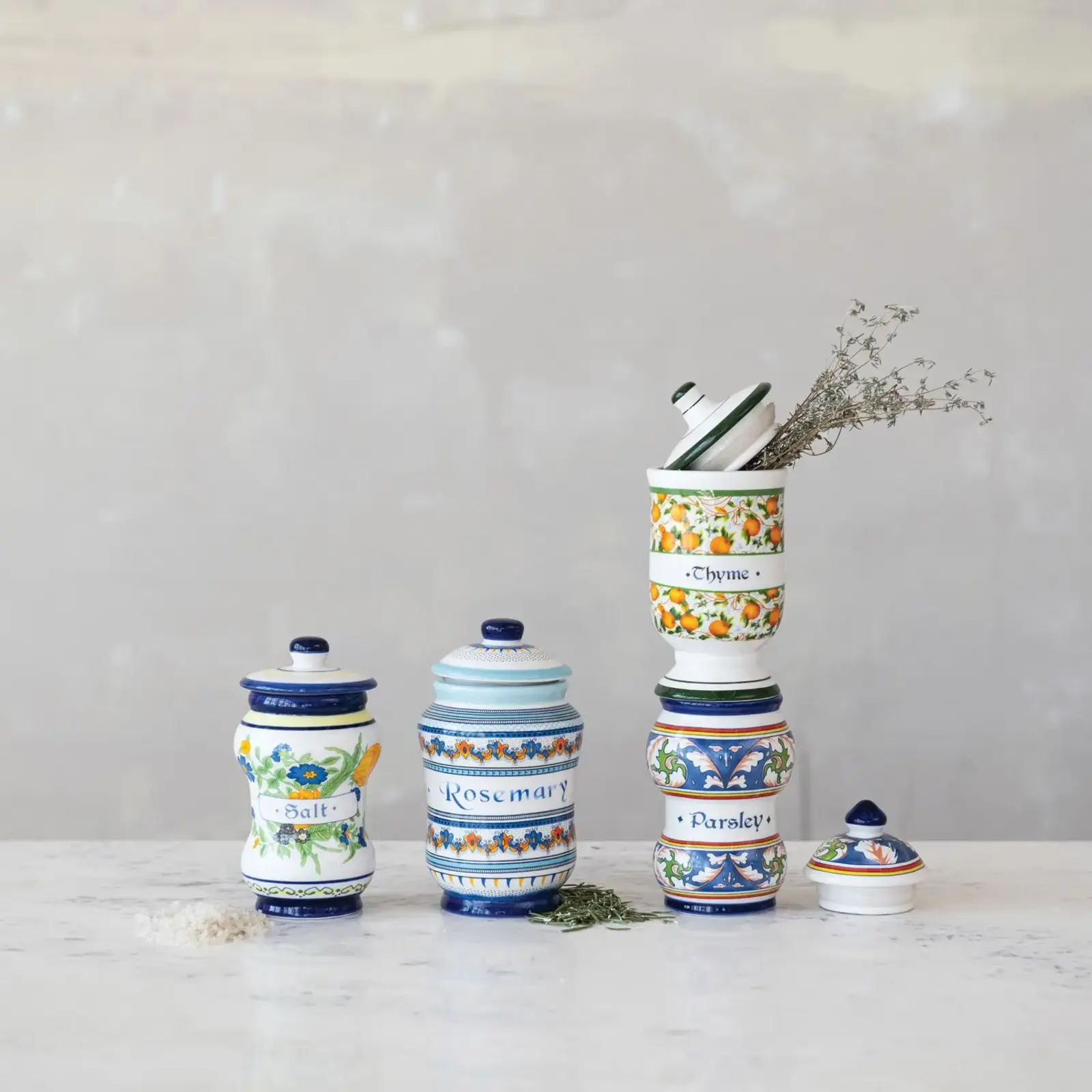 Creative Co-Op Ceramic Canister with Design & Spice Name (1)  DG0486A loading=