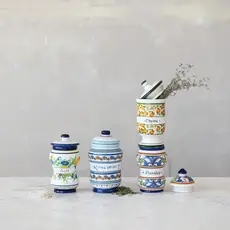 Creative Co-Op Ceramic Canister with Design & Spice Name (1)  DG0486A