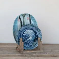 Creative Co-Op Mango Wood Plate Stand with 3 Sections, Natural  DG0073