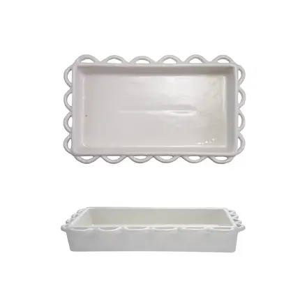 Creative Co-Op Decorative Scalloped Napkin Holder White   DG0728