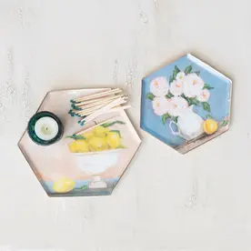 Creative Co-Op Hexagon Enameled Metal Tray FLOWERS  DG0254Flowers