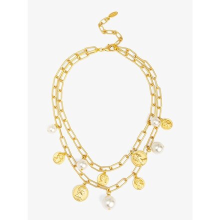 VIOROO Pearls and Coins Necklace  VN3043MGPRL