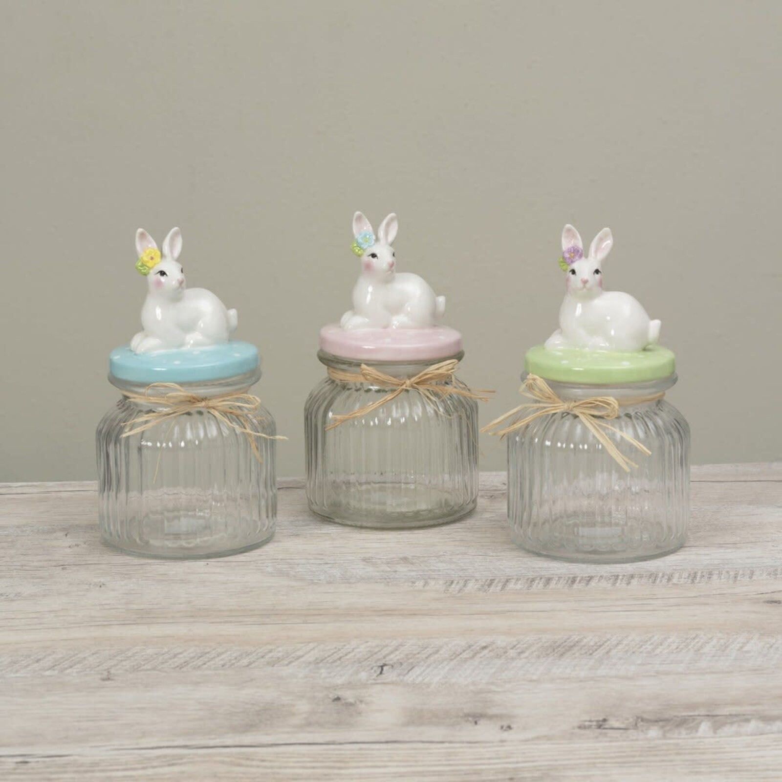 Gerson 7.6"H Glass Easter Jar w/ Ceramic Lying Bunny Lid  (1) 2825350 loading=
