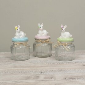 Gerson 7.6"H Glass Easter Jar w/ Ceramic Lying Bunny Lid  (1) 2825350