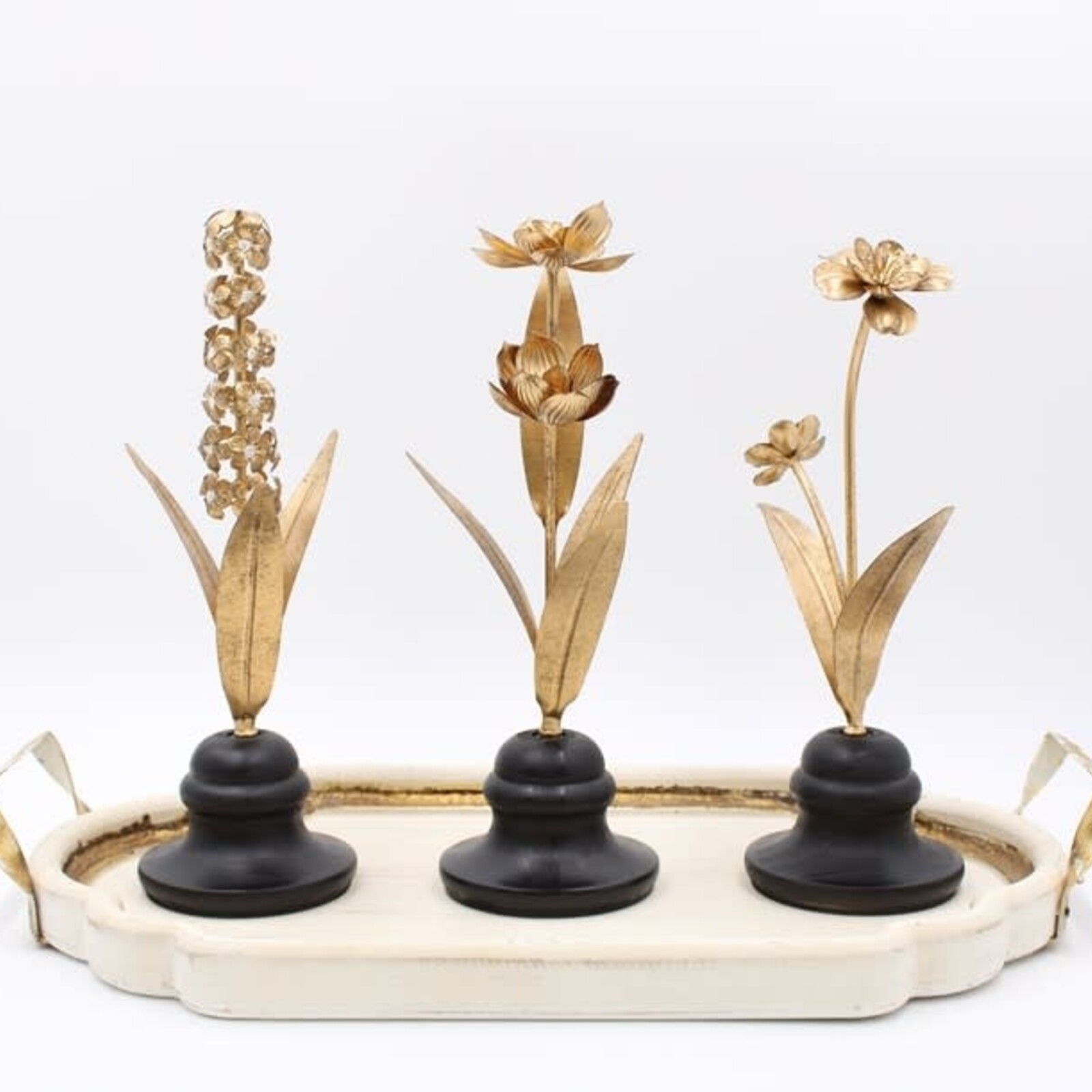 Trade Cie 12" Metal Flower Finials on Black Wood Stand  HD4259A loading=
