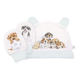 Little Wren 'Little Paws' dog Newborn Hat and Mitten Set