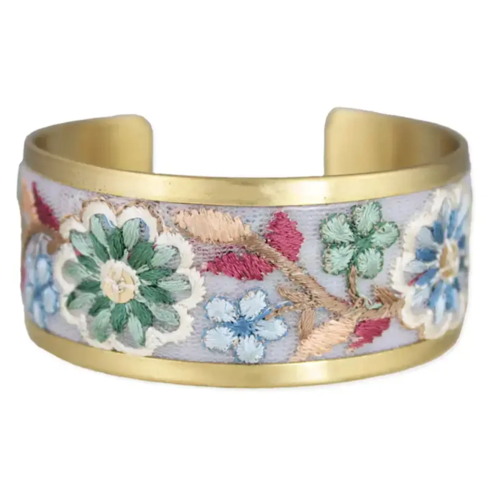 ZAD Bracelet- Pastel Flowers Embroidered Cuff  B3915 loading=