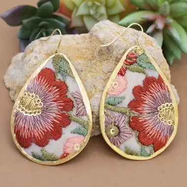 ZAD Earring-Autumn Bloom Embroidered Teardrop  E3926