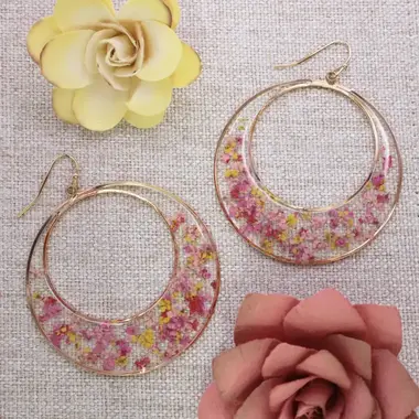 ZAD Earrings-Pink Posy Dried Flower Circle E4237PK