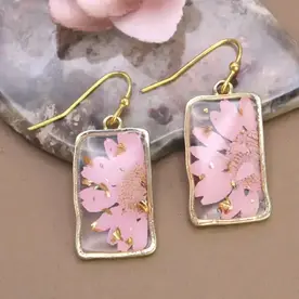 ZAD Pink Dried Flower Rectangle Gold E5593