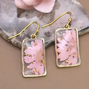 ZAD Pink Dried Flower Rectangle Gold E5593