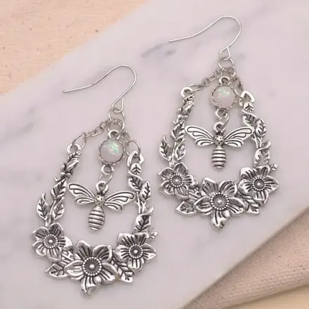 ZAD Earrings-Secret Garden Bee Flower Silver  E5866