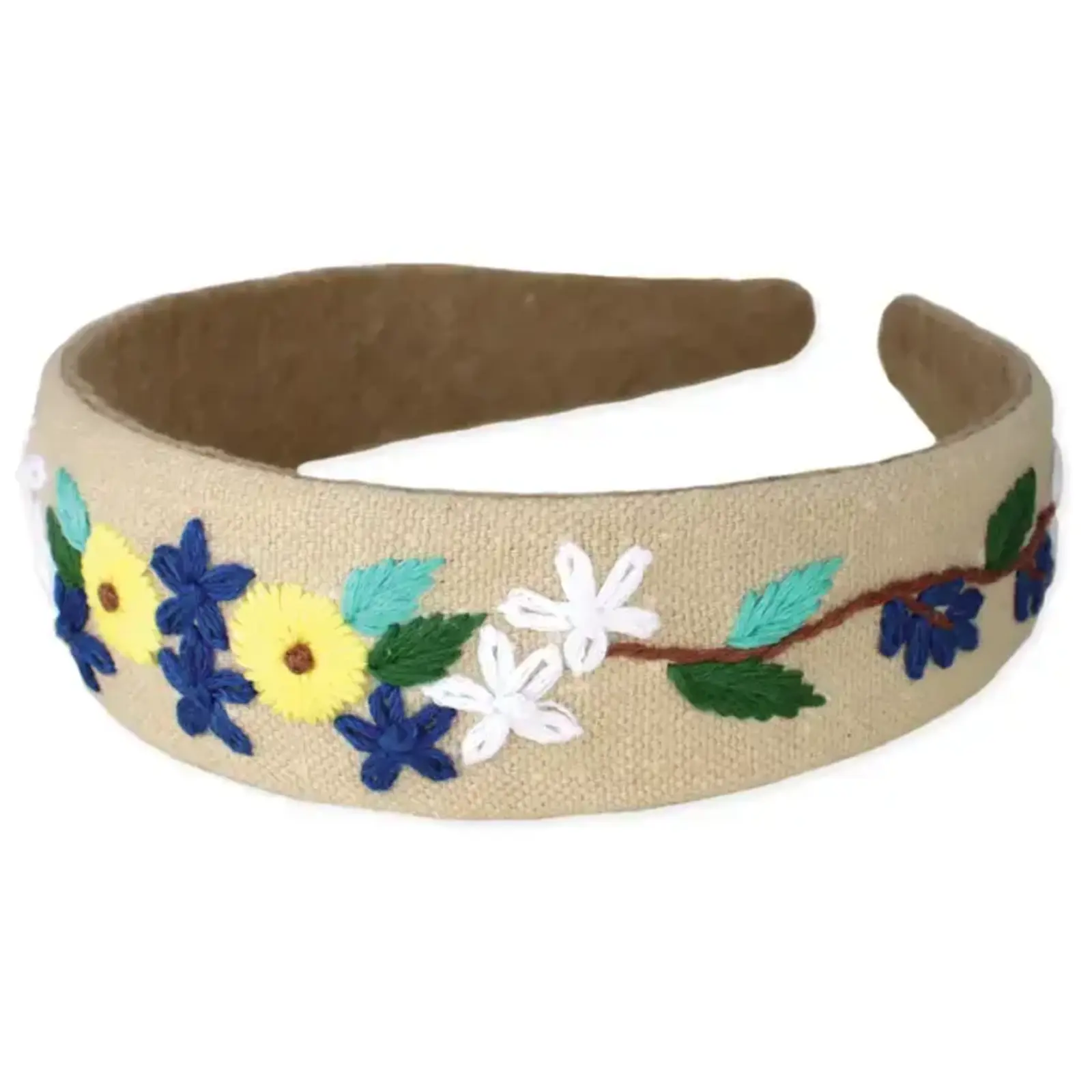 ZAD Floral Embroidered Cream Fabric Headband  HB1303 loading=