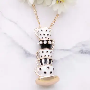 ZAD Mad Hatter Black Teacup Stack Gold Necklace N9040BK