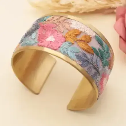 ZAD Bracelet- Floral Pastel Embro. Fabric Cuff  B3921