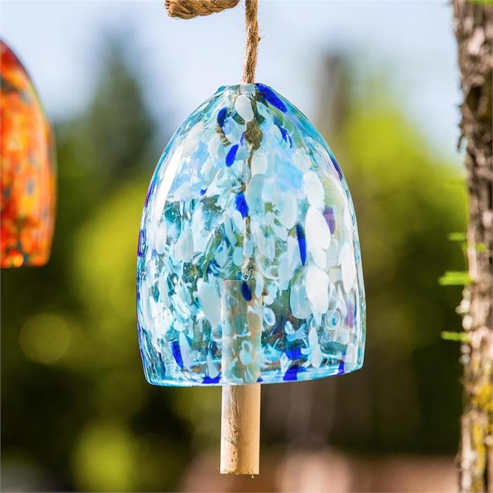 Evergreen Enterprises Blue Coastal Garden Speckled Art Glass Bell - 2WC1822 loading=