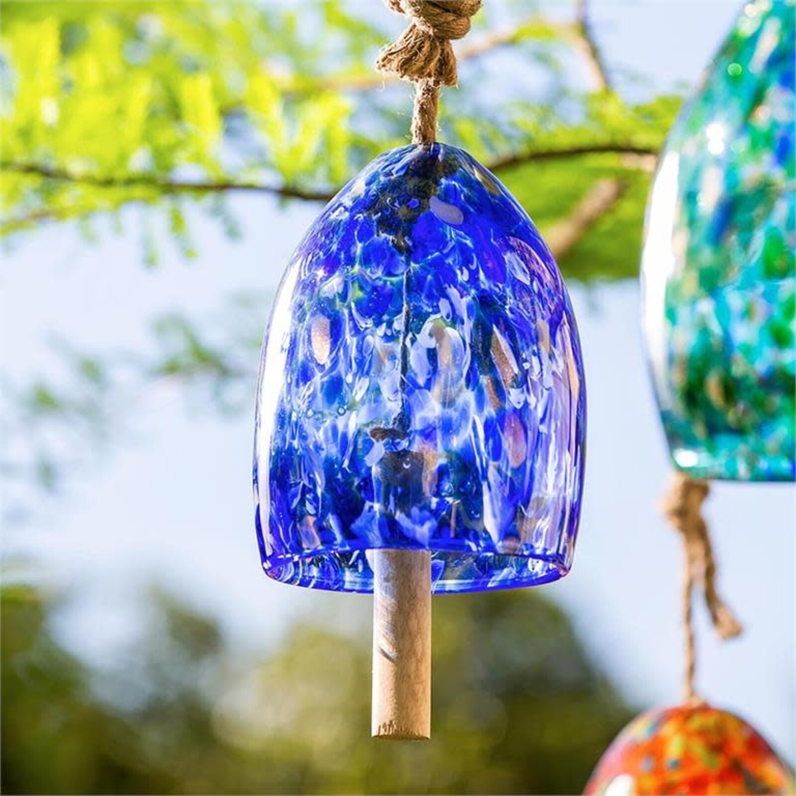 Evergreen Enterprises Blue Coastal Garden Bell Speckled Art Glass -2WC1824 loading=