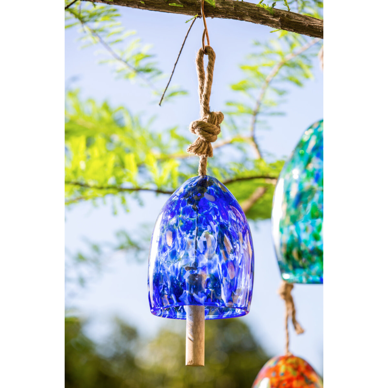 Evergreen Enterprises Blue Coastal Garden Bell Speckled Art Glass -2WC1824 loading=