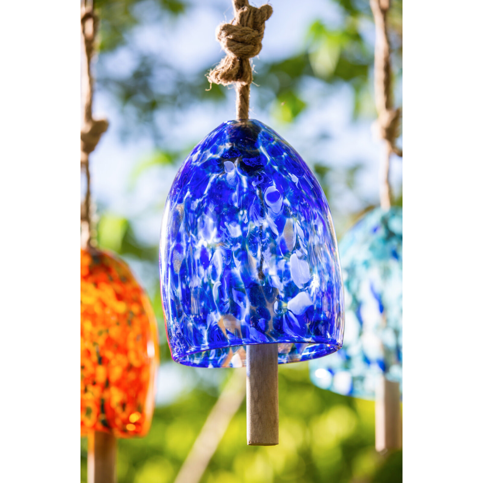 Evergreen Enterprises Blue Coastal Garden Bell Speckled Art Glass -2WC1824 loading=