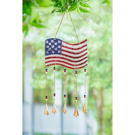 Evergreen Enterprises American Classic Wind Chime Metal/Glass Flag & Bells - 2WC1960
