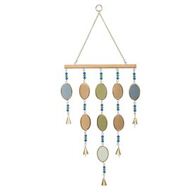 Evergreen Enterprises Wood and Glass Multicolored Oval Shape Wind Chime  WC4WTLMET326