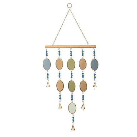 Evergreen Enterprises Wood and Glass Multicolored Oval Shape Wind Chime  WC4WTLMET326