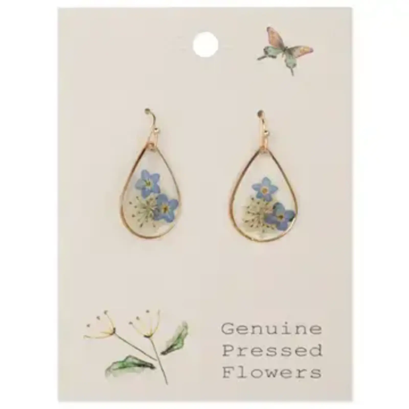 ZAD Earrings-Cottage Blue Dried Flower Gold Teardrop  E7144BL loading=