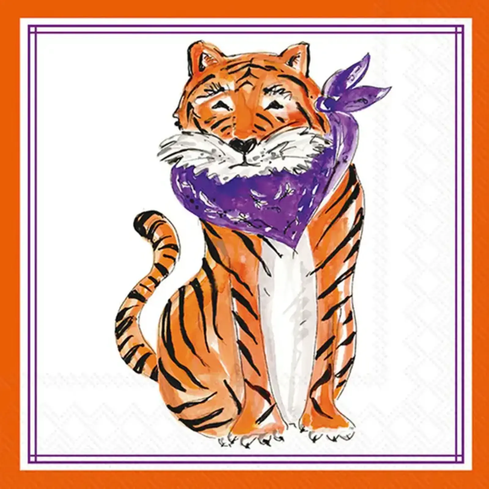 Boston International Purple Sitting Tiger HP Cocktail Napkin - C056000 loading=