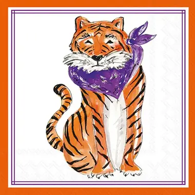 Boston International Purple Sitting Tiger HP Cocktail Napkin - C056000