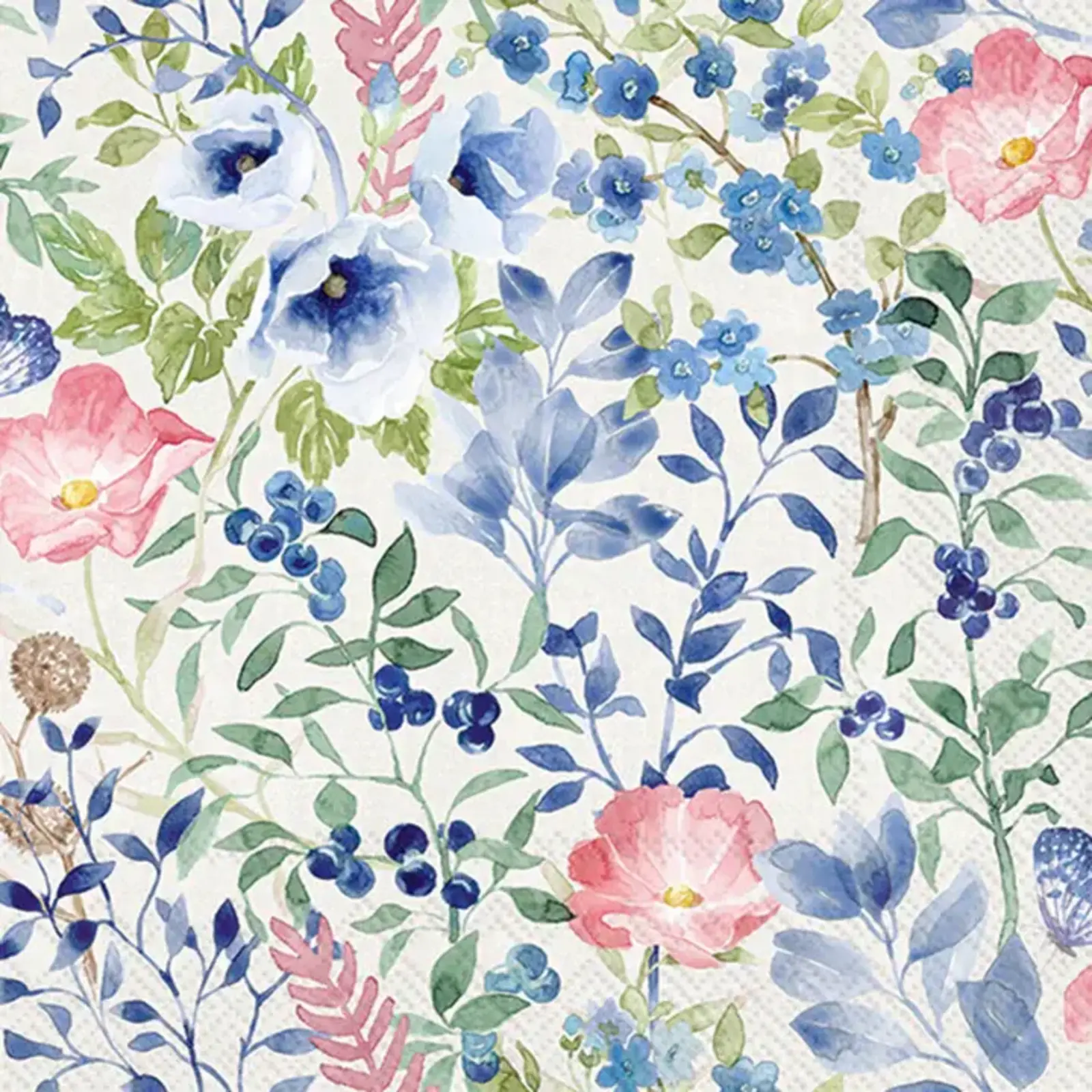 Boston International Indigo Flowers Cocktail Napkin Light Grey - C1068545 loading=