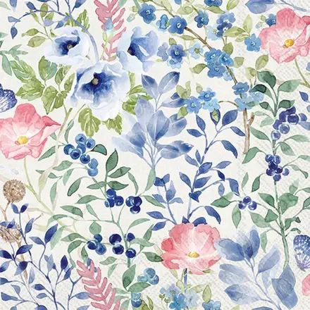 Boston International Indigo Flowers Cocktail Napkin Light Grey - C1068545