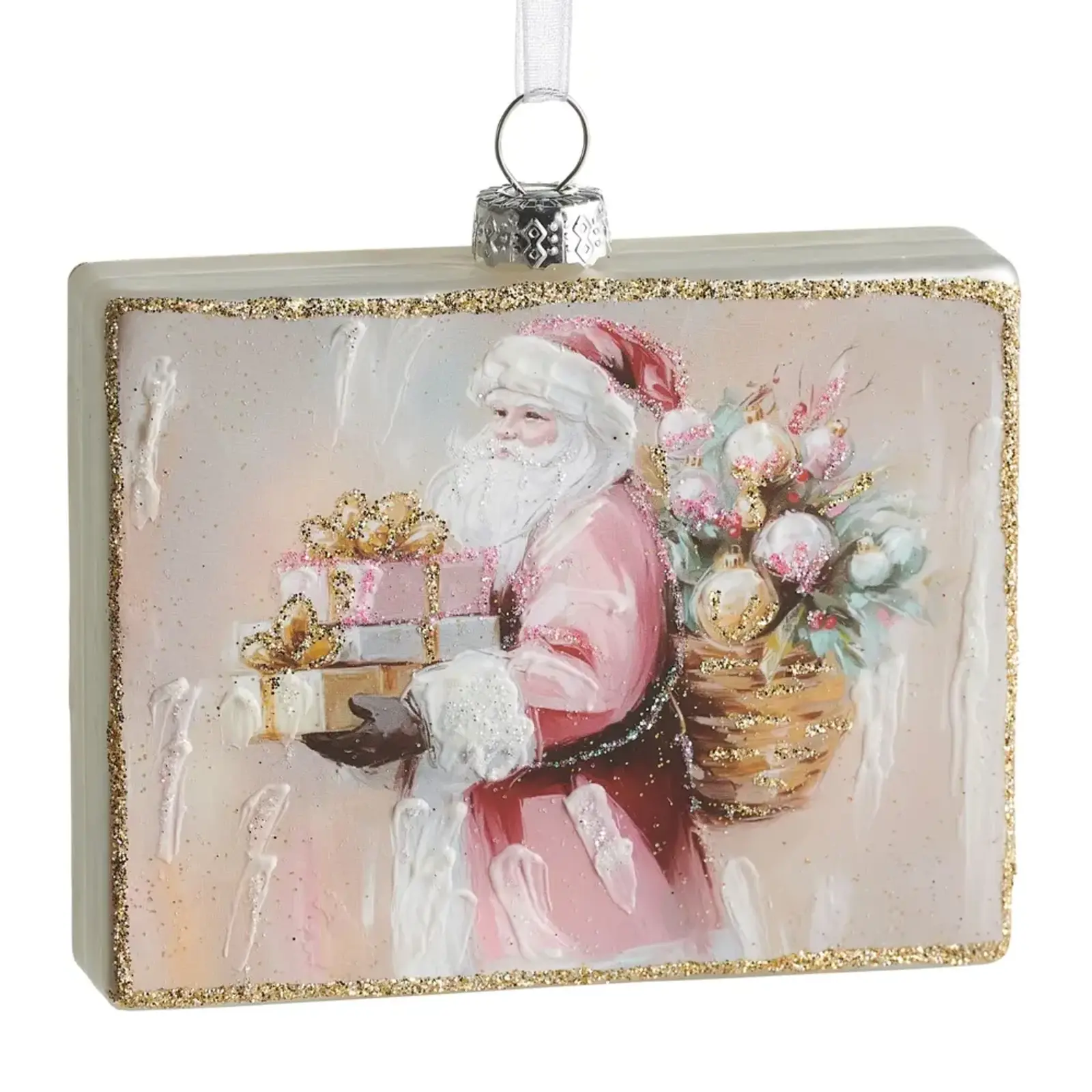 RAZ Imports Inc. 4" Twi. Tidings Santa Rect. Orn. - 4625377 loading=