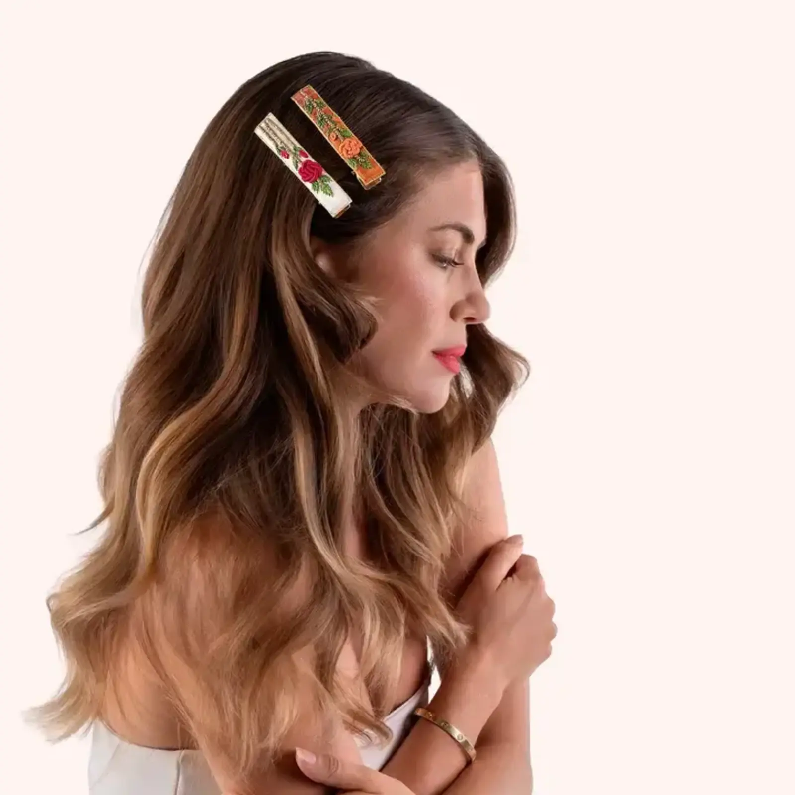 Powder Embellished Hair Bar (2) - Spring Garden - BAR24 loading=