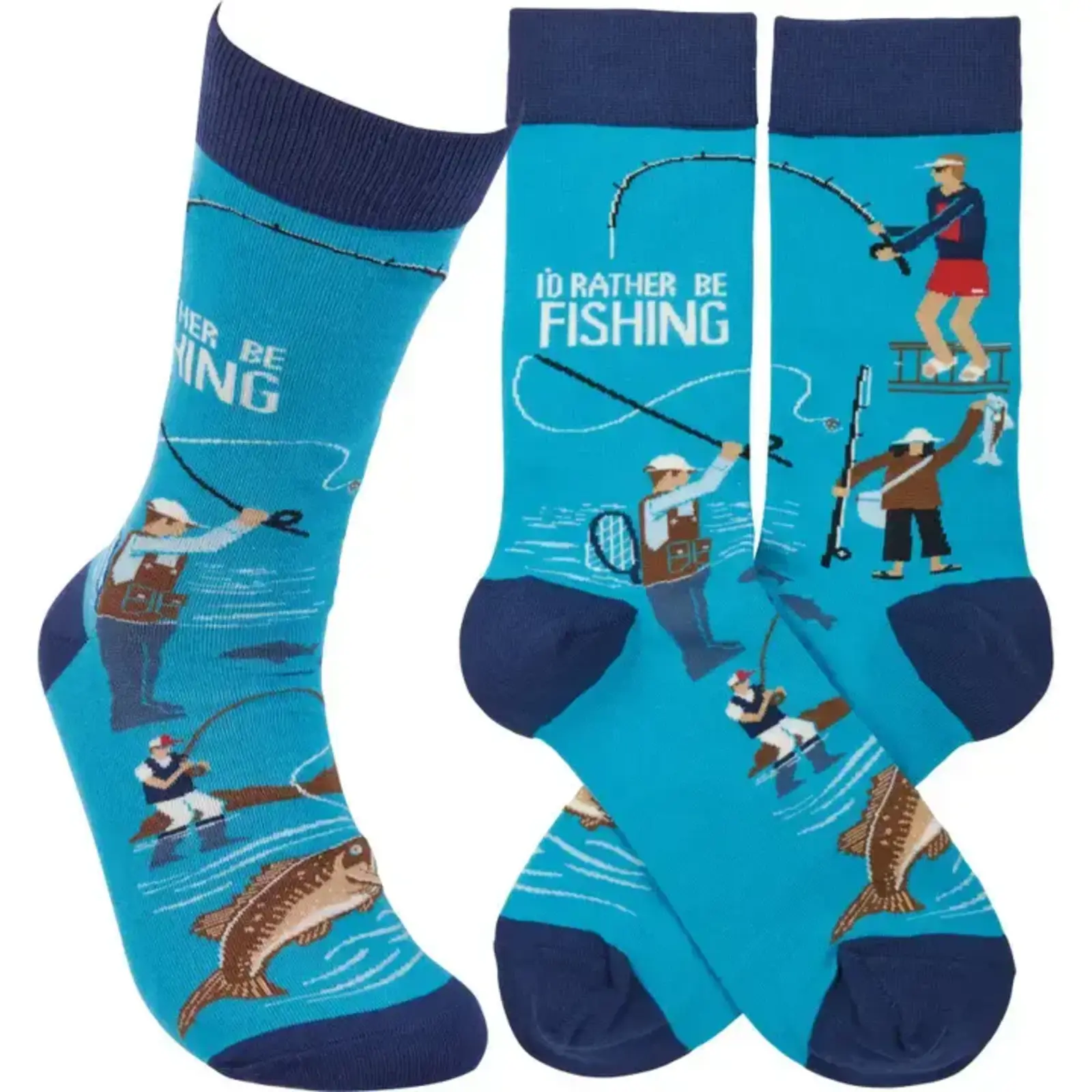 Primitives by Kathy I'd Rather Be Fishing Socks   115091 loading=