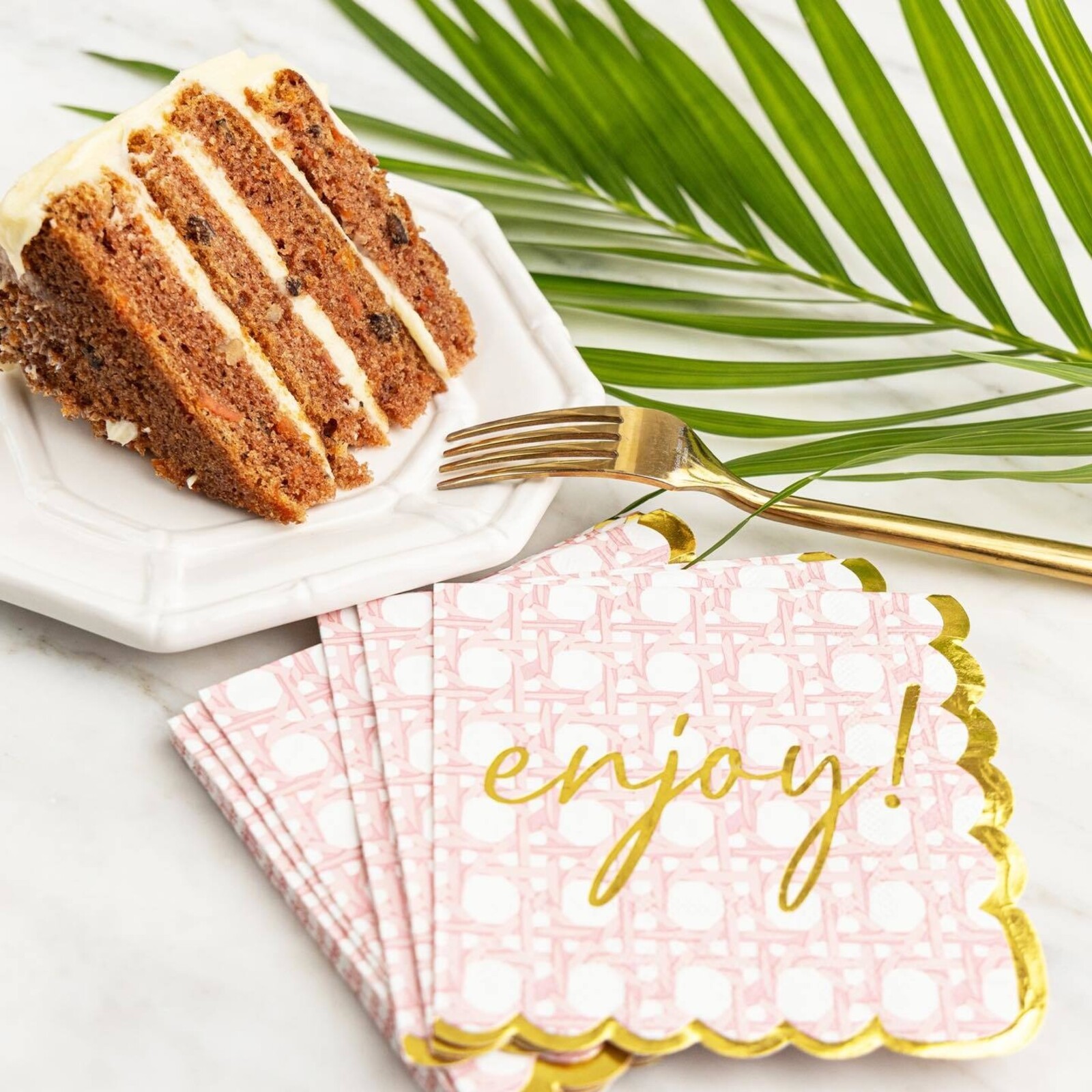 8 Oak Lane Pink Cane Beverage (Cocktail) Napkin  16 per pack  EC138PCN loading=