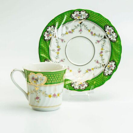 Coastline Imports Green/Gold/Swag TeaCup Saucer - (1) YA504K-GD23-4