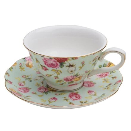 Coastline Imports Blue/Cottage/Rose Cups/Saucers -33701BL-4