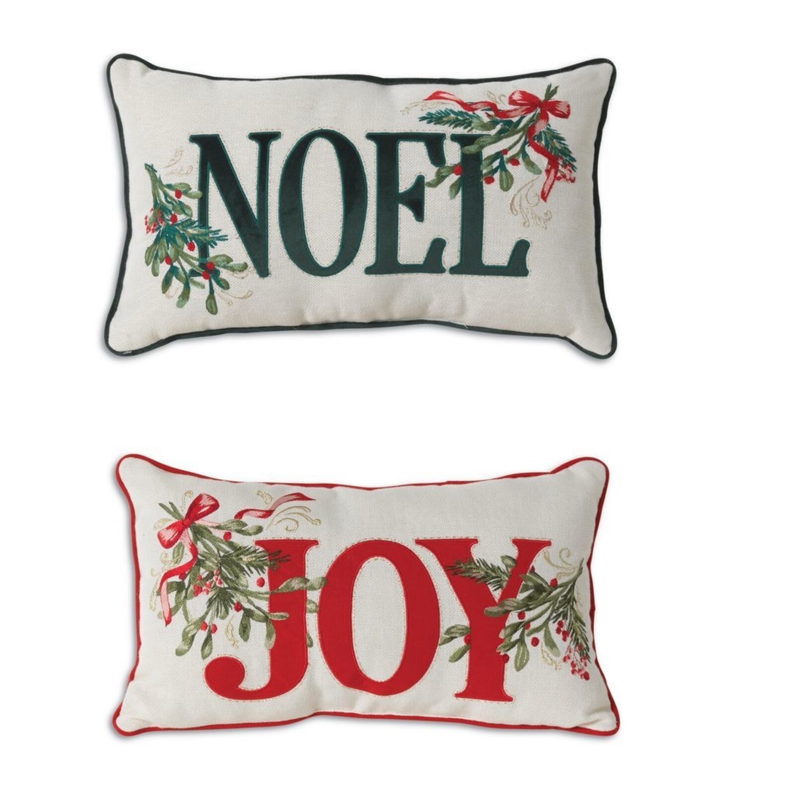 Gerson 20"L Fabric Holiday "JOY" & "NOEL" Pillow (2 Asst) - 2693040 loading=