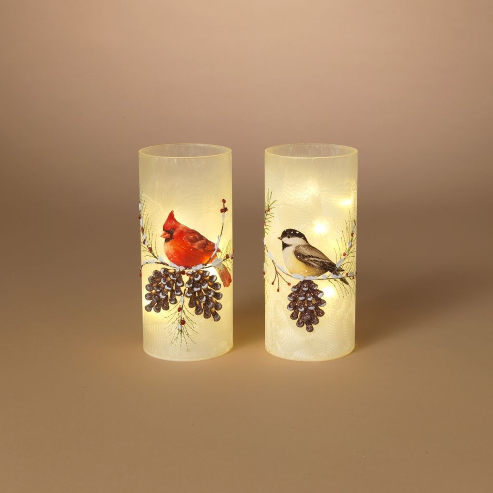 Gerson 8 7.9"H Lighted Glass Holiday Luminary/Cardinal - 2732740 loading=