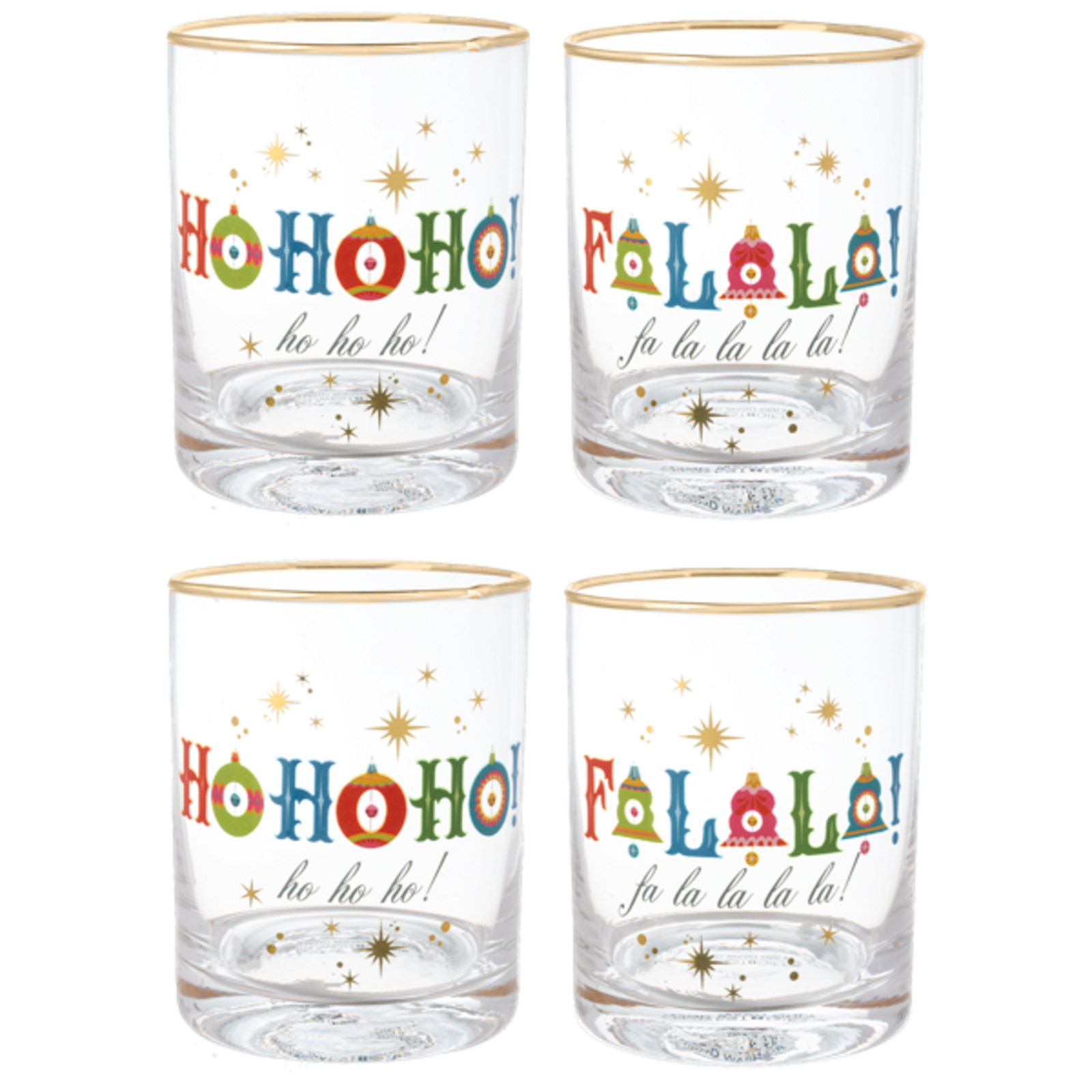 Ganz Retro Holiday Low Ball Glass (1) - Fa La La & Ho Ho Ho   MX205146 loading=