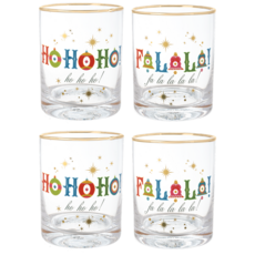 Ganz Retro Holiday Low Ball Glass (1) - Fa La La & Ho Ho Ho   MX205146