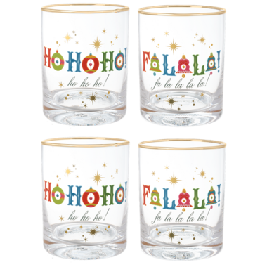 Ganz Retro Holiday Low Ball Glass (1) - Fa La La & Ho Ho Ho   MX205146