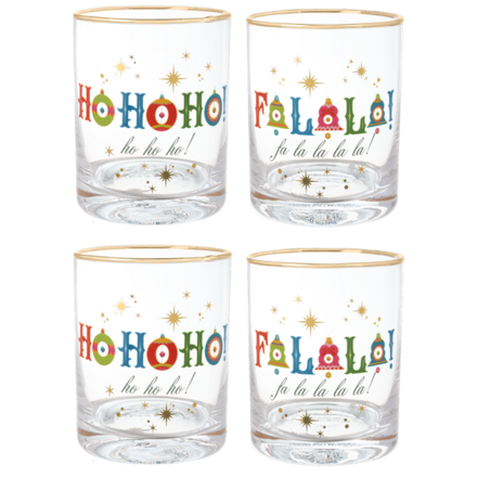 Ganz Retro Holiday Low Ball Glass (1) - Fa La La & Ho Ho Ho   MX205146