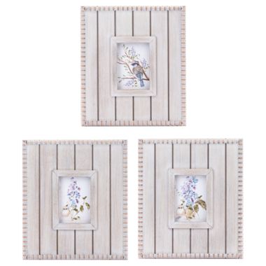 Ganz Bird w/ Floral in Shiplap Beaded Frame - CB199664